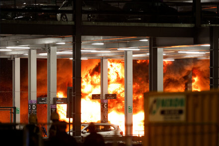London Airport Suspends Flights After Fire Causes Parking Garage Collapse