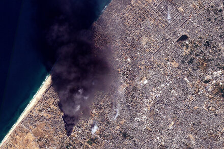 Satellite imagery shows a water plant in Gaza City burned down amid a dire water shortage.